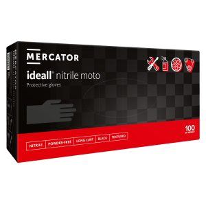 Manusi de protectie pentru mecanici cu manseta lunga Ideall Nitrile Moto, nepudrate, 100 buc/cutie