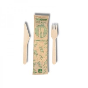 Set tacam (Furculita + Cutit) din lemn, set 100