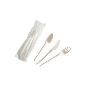 Set Tris - tacamuri reutilizabile albe LUX: lingura, furculita, cutit si servetel, set 100