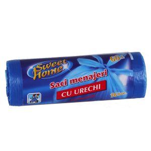 Saci menajeri 60 L cu urechi, 16/rola, HDLD, albastri