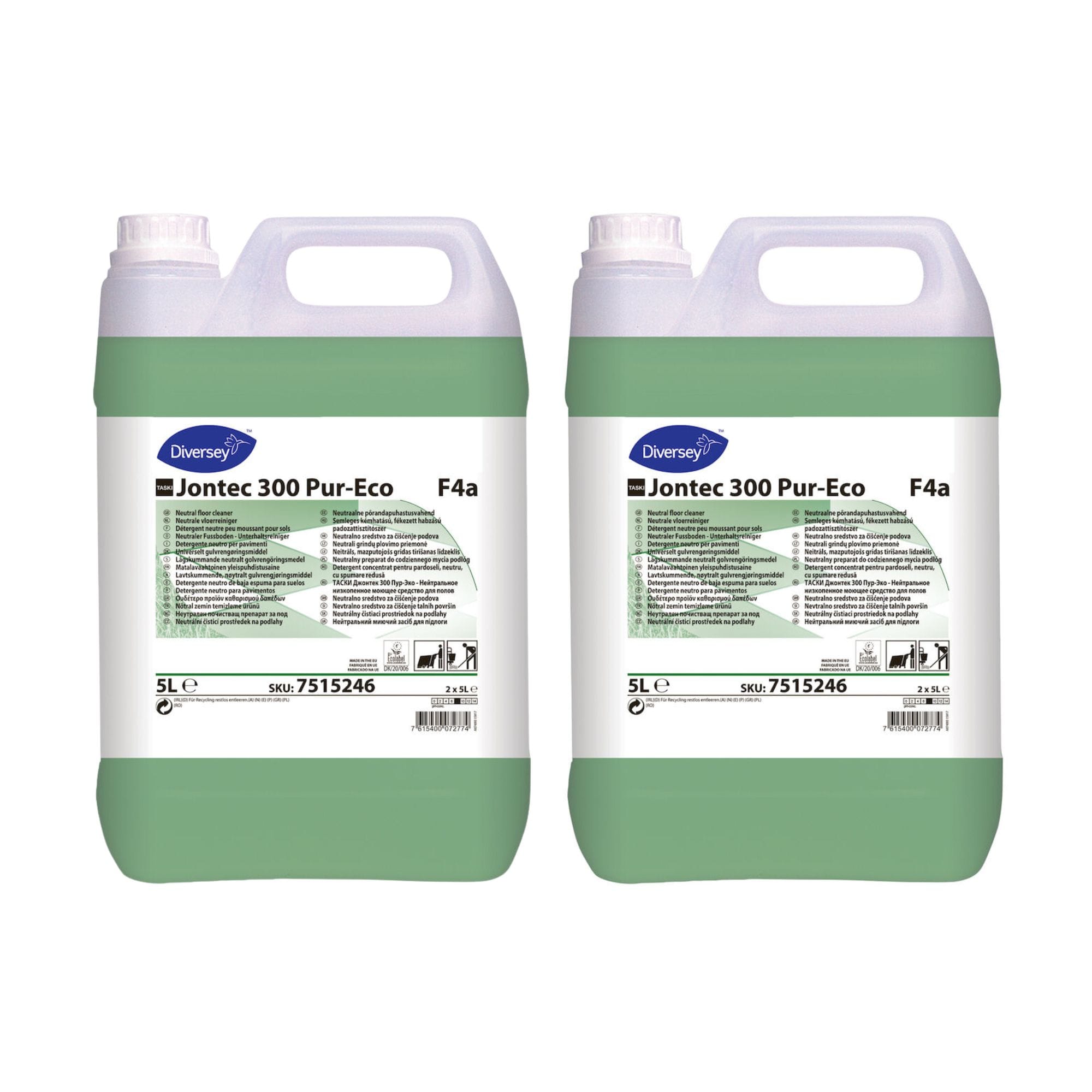 Detergent concentrat pentru pardoseli, neutru, cu spumare redusa TASKI Jontec 300 Pur-Eco F4a, dilutie 0,25%, pachet 2x5 L