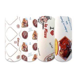 Hartie de ambalat cu polietilena, personalizabila, pentru macelarii, magazine de mezeluri, lactate si delicatese