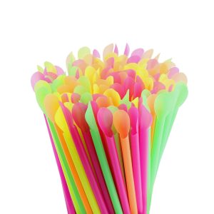 Paie colorate cu lingurita pentru frappe din plastic, drepte, 500/set, vrac