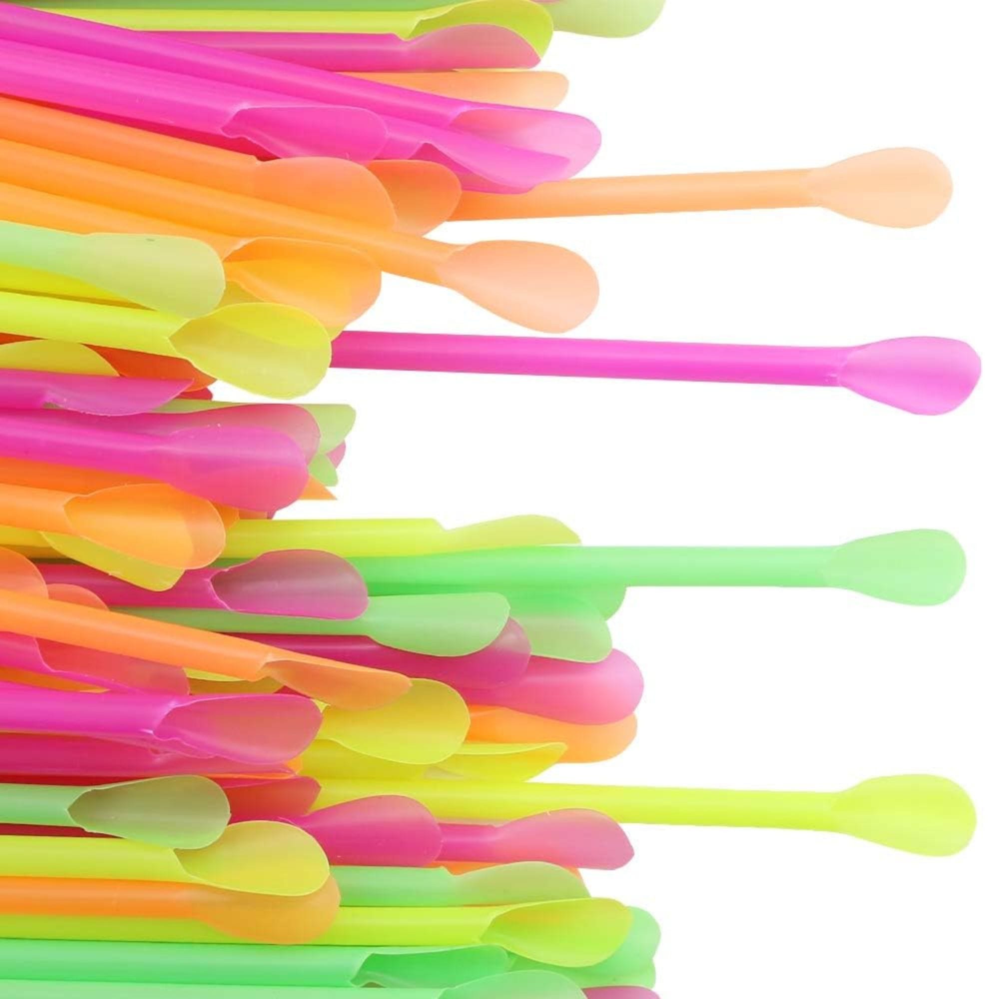 Paie colorate cu lingurita pentru frappe din plastic, drepte, 500/set, vrac - imagine 2