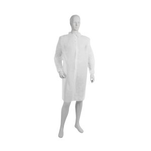 Halat vizitator unica folosinta alb, polipropilena, nesteril, cu capse, SET 10 BUC