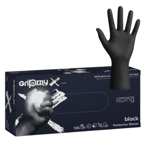 Manusi Nitril Texturate GripZzly X, Manseta Lunga, Negre, Rezistente la Chimicale si Uleiuri, 100 buc